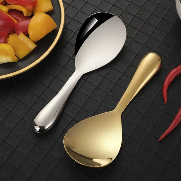 Silver Gold Soup Rice Spoon Tableware Stainless Steel Long Handle Cooker Scoop Buffet Serving Cutlery Kitchen