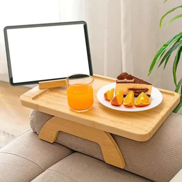 Sofa Arm Table Wood Couch Armrest Table Wood Armrest Tray Foldable Couch Cup Holder For Remote 3