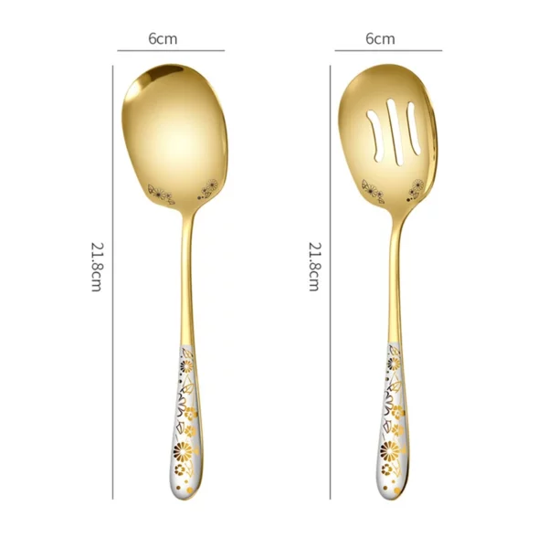 Stainless Steel Flowers Print Big Serving Spoon Long Handle Soup Ladle Buffet Distribution Tableware Restaurant Kitchen 5