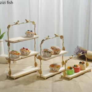 Three Layers Cake Stands Golden Handle Trays Decorative Serving Tray Dessert Dish Dinner Plates Wood Storage