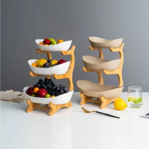 Three Layer Plastic Fruit Plate Living Room Kitchen Fruit Dishes Candy Cake Stand Wooden Partitioned Dish