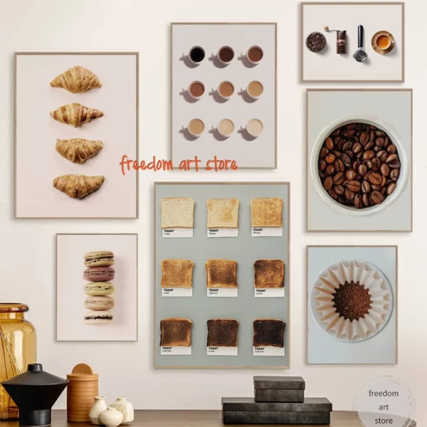 Vintage Toast Bread Guide Coffee Macaron Kitchen Breakfast Art Poster Canvas Painting Wall Prints Picture Dining