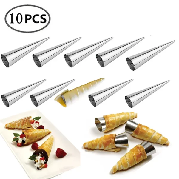 5 10pcs Conical Tube Cone Roll Moulds Spiral Croissants Molds Cream Horn Mould Pastry Mold Cookie