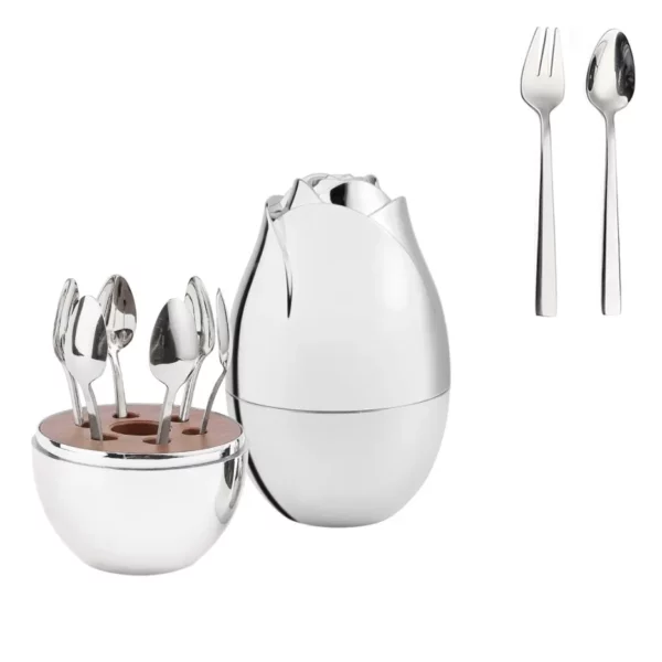 Coffee Spoon Set With Base Holder 6pcs Stainless Steel Dessert Spoons Fork With Organizer Tea Spoon