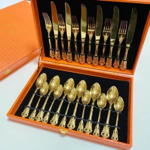 24pcs Gold Tableware Cutlery Dinner Set Cutlery Sets Dishes Knives Forks Spoons Western Kitchen Dinnerware 18