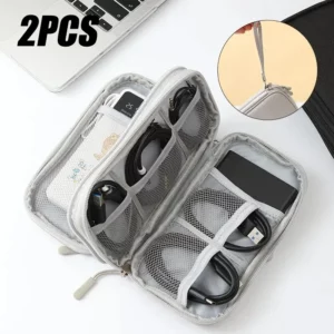 2pcs Black Grey Travel Portable Digital Product Storage Bag Usb Data Cable Organizer Headset Charging Treasure