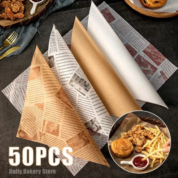 50pcs Oil Proof Wax Paper Food Wrapper Paper Bread Sandwich Burger Fries Wrapping Paper Plate Mat