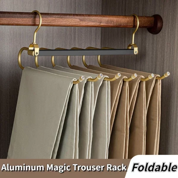 Multi Function Magic Pants Hangers Rotatable Folding Aluminum Alloy Trouser Hanger Non Slip 6 In 1