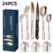 New 24pcs Explosive Pattern Stainless Steel Cutlery Set Luxury Western Steak Dinnerware Set Knife Fork Spoon