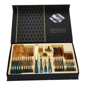 Stainless Steel Tableware Gift Box 24pcs Set Western Flatware Food Steak Knife Fork Coffee Spoon Easy